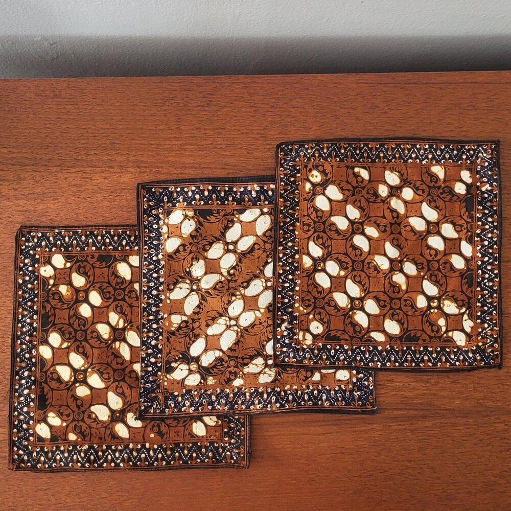 Like new set of 3 matching brown & cream-colored handkerchiefs